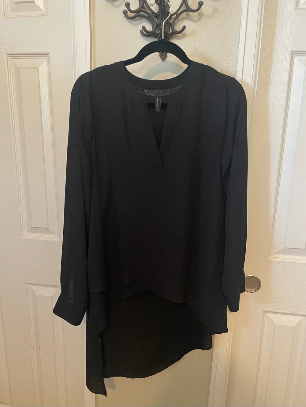 BCBG Black High-Low V-Neck Tunic Blouse